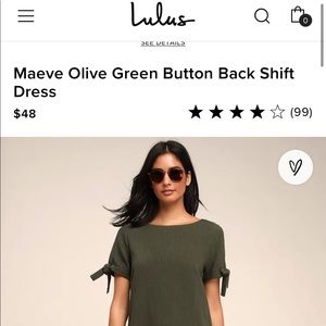 NWT! Olive Green Button Back Shift Dress (Lulu’s)